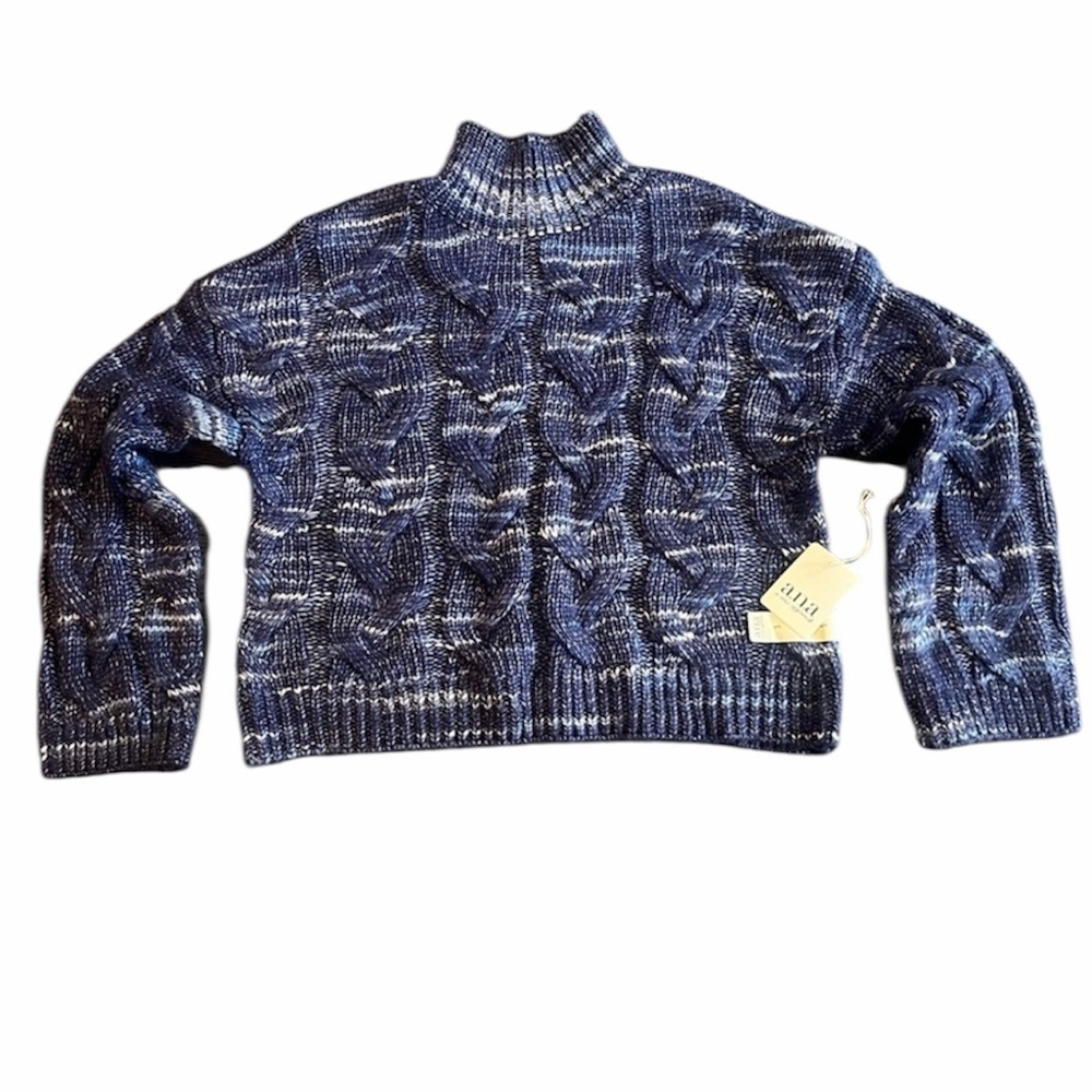 a.n.a. A New‎ Approach Blue Cable Knit Sweater Mock Neck Women’s Small NWT